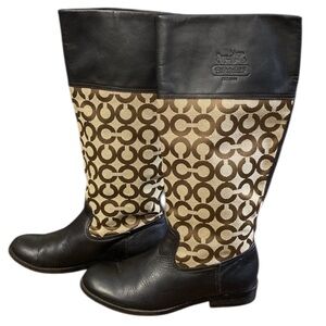 Coach Brown Tall Chrissi Iconic Monogram Riding Boots Size 7B